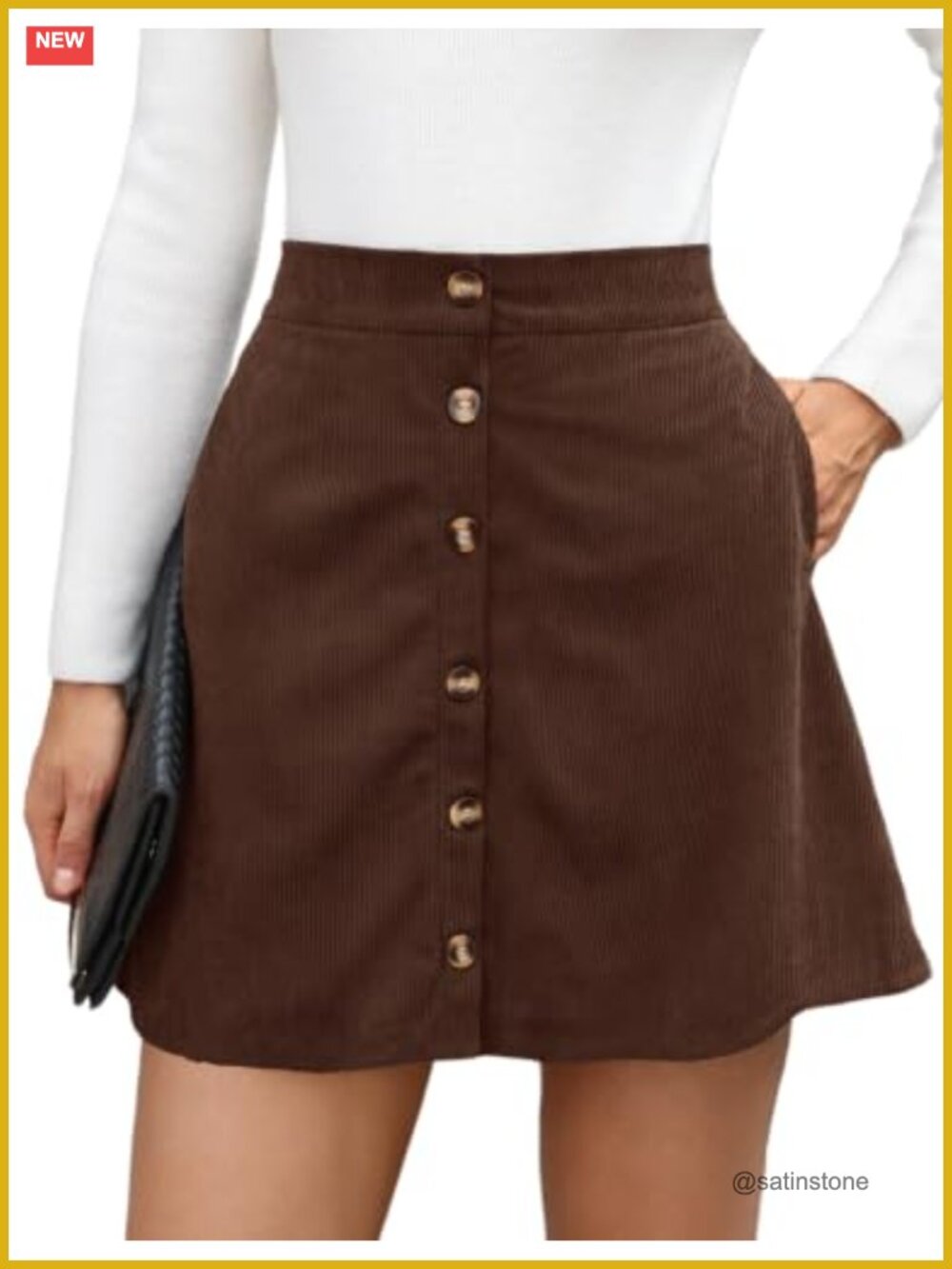 Corduroy A-Line Mini Skirt with Pockets Elastic Waist